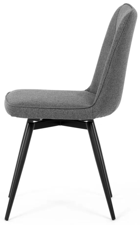 Scaun de sufragerie pivotant, material gri, mecanism rotativ 360°, lac negru mat, picioare metalice
