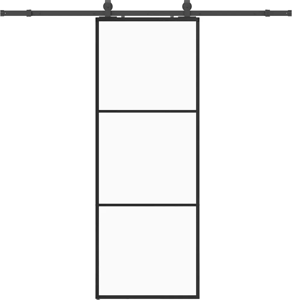 vidaXL fekete ESG üveg tolóajtó fémszerelvény-szettel 76x205 cm