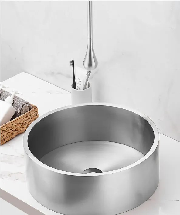 ROUND 40 kerek szatén acél mosdókagyló KLIKK DUGÓVAL
