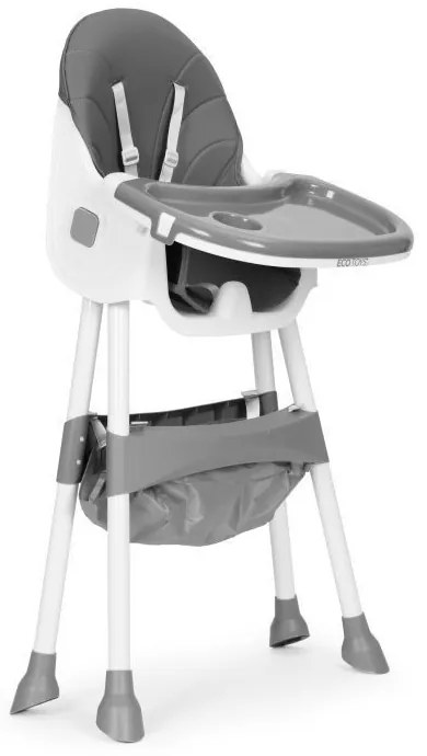 Gyerek etetőszék tálcával és kosárral 5 pontos biztonsági övvel szürke