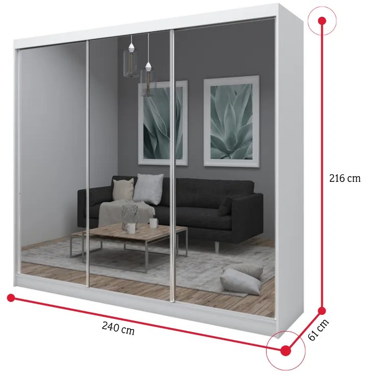ROBERTA tolóajtós ruhásszekrény tükörrel, wenge, 180x216x61