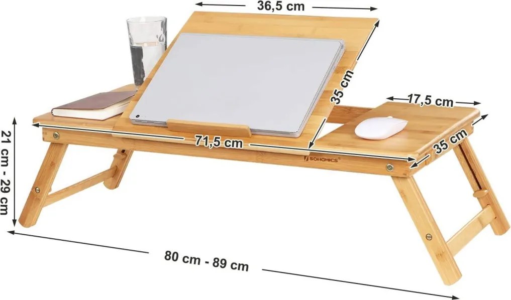 Bambusz laptop asztal állítható magasság 71x35cm