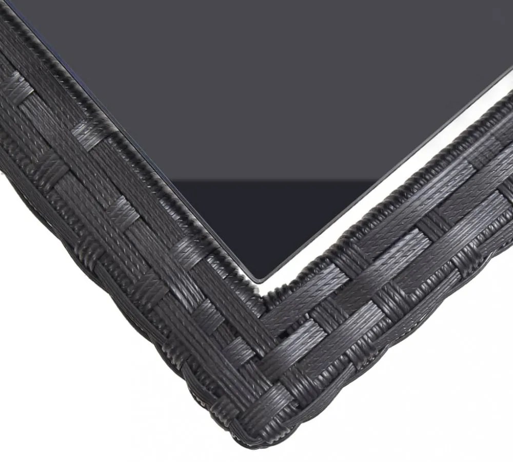 fekete polyrattan és üveglapos kerti asztal 110 x 53 x 72 cm