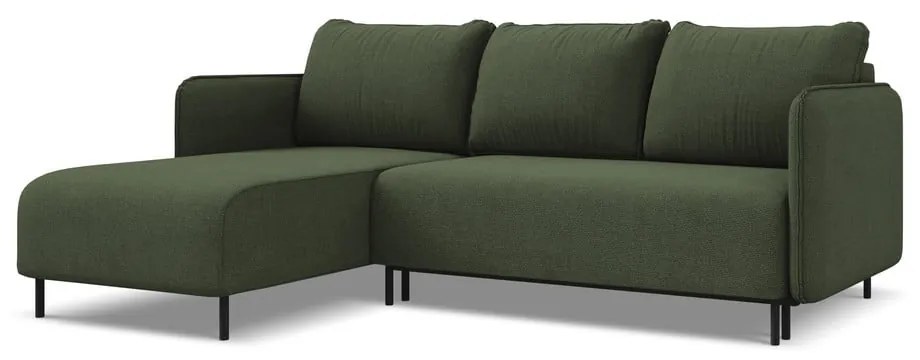 Zöld kinyitható-tárolóhelyes sarokkanapé (bal oldali) Luana – Makamii