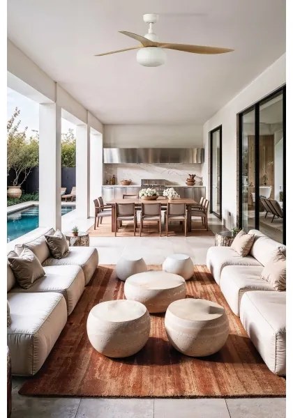 FARO 34361WT-11L - Mennyezeti ventilátor OUTWOOD L 1xE27/15W barna/fehér Ø 150 cm WT IP44 + távirányító