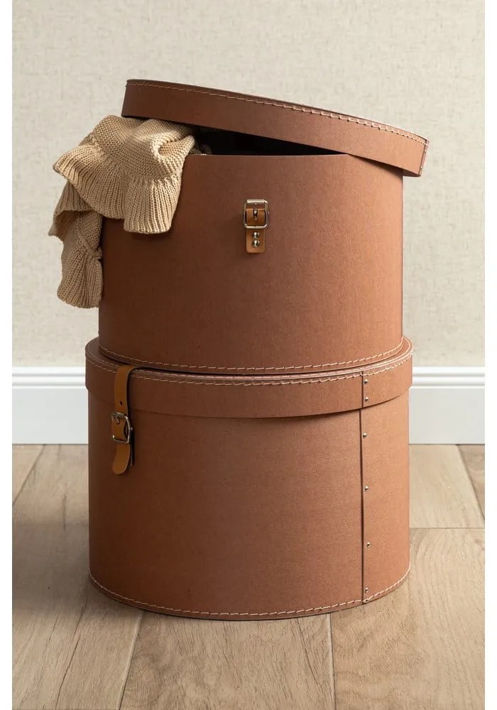 Barna fedeles karton tárolódoboz szett 2 db-os ø 37,5x25 cm Rut Restore Paper Laminate – Bigso