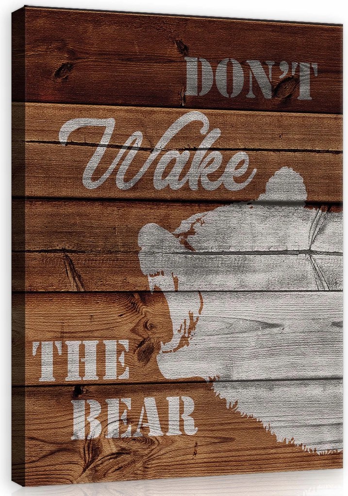 Vászonkép 60x80 Don't Wake The Bear medve álom tél erdő fa felirat humor