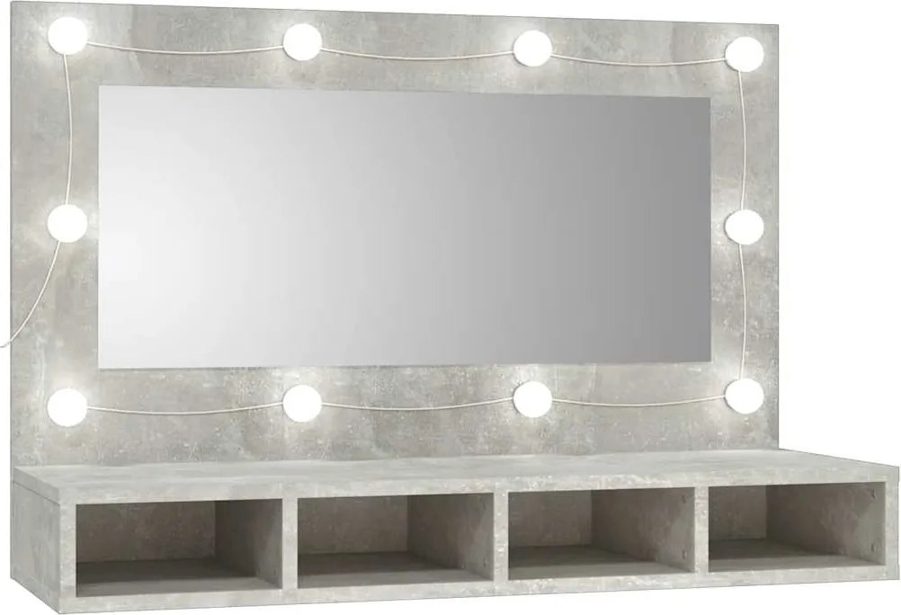 vidaXL betonszürke tükrös szekrény LED-ekkel 90 x 31,5 x 62 cm