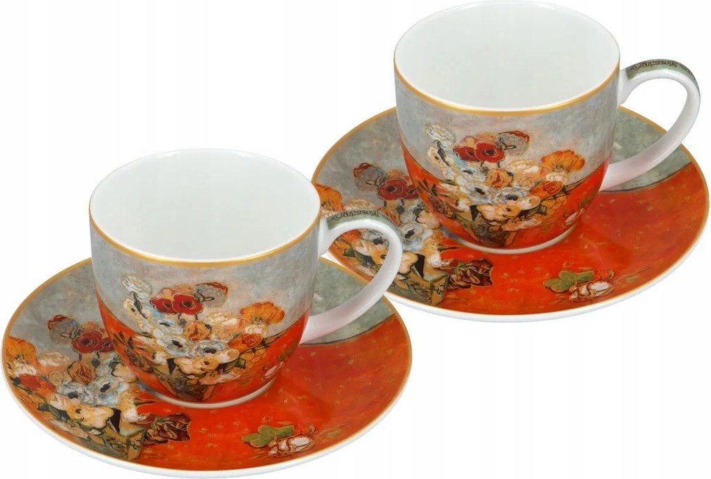 Gyönyörű Porcelán 2 db-os csésze szett van Gogh Rózsa és akril 200ml