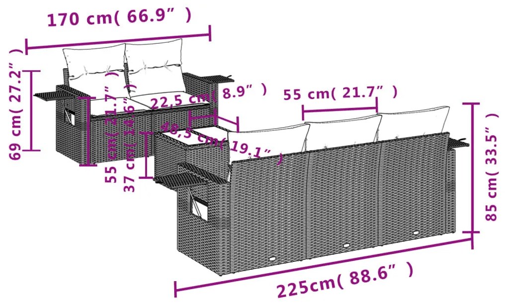 6 részes szürke polyrattan kerti ülőgarnitúra párnákkal