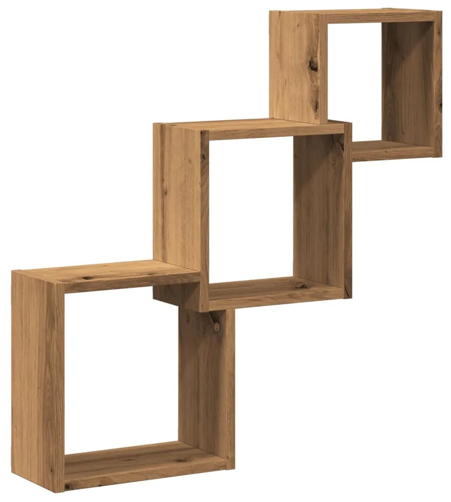 kézműves tölgy színű szerelt fa fali kocka polcok 68x15x68 cm