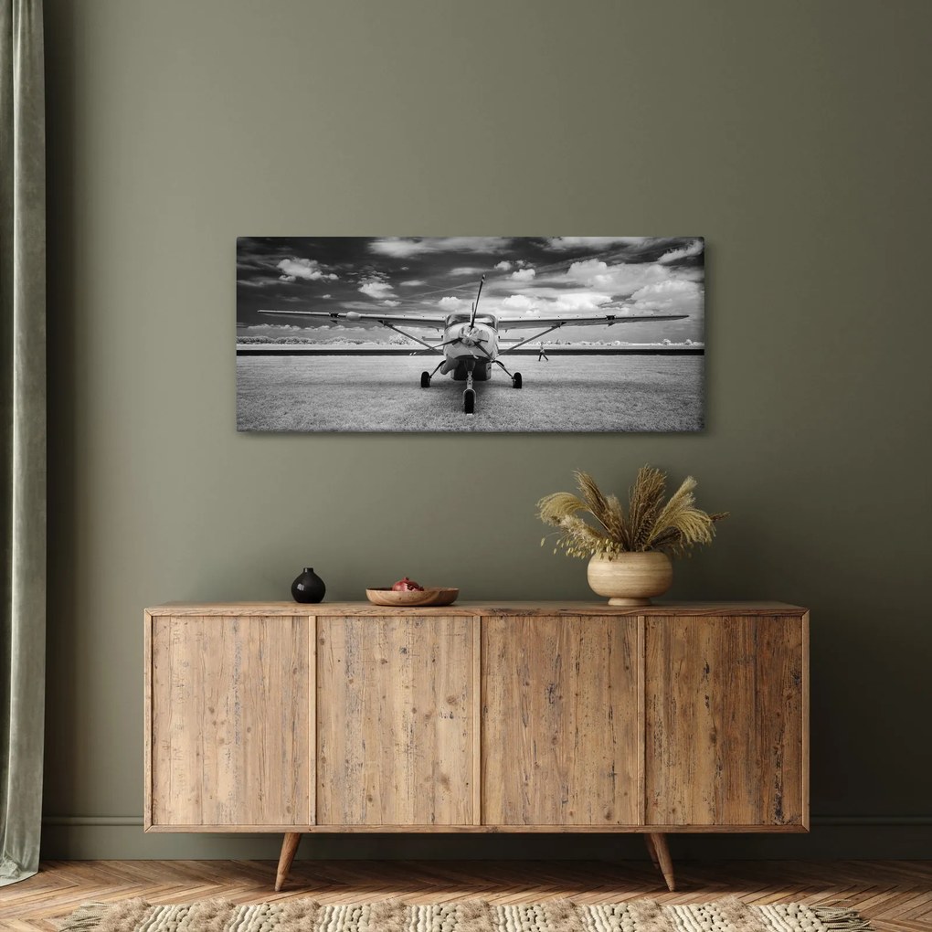 Kép - Repülőgép fekete-fehér (120x50 cm)