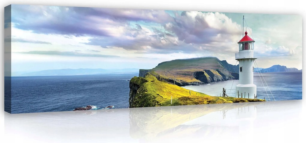 Vászonkép 145x45 Világítótorony szikla háborgó tenger nyugalom fenség