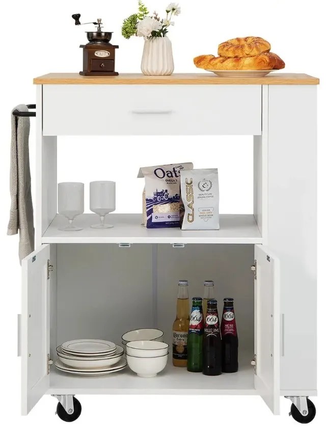 Gurulós tálalókocsi oldalán 3 fűszertartóval