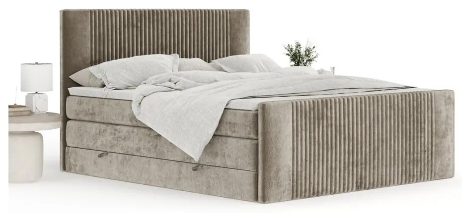 Világosbarna ágyneműtartós boxspring ágy 140x200 cm Bergamo – Maison de Rêve