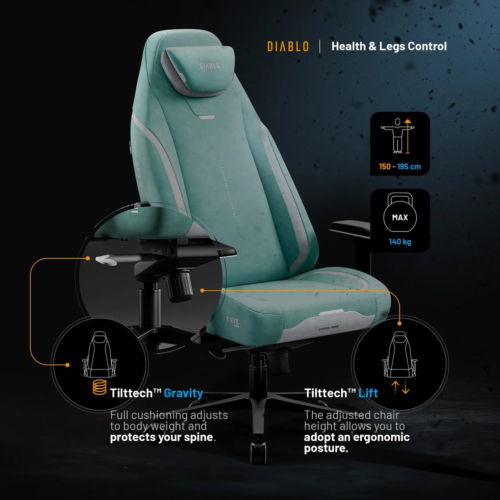 Gamer szék Normal Size menta-fekete: Diablo X-Eye Prime Mystic Mint