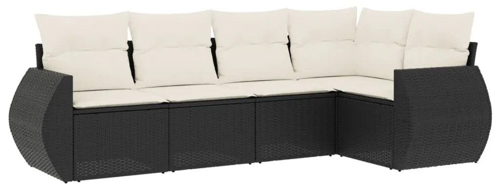 5 részes fekete polyrattan kerti kanapészett párnákkal