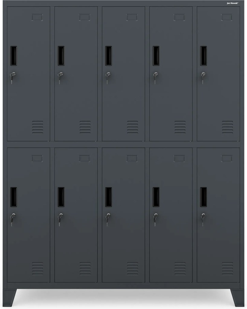 Fém öltözőszekrény BHP, 10 ajtós, BARTEK 1360 x 1720 x 450 mm, antracitszürke