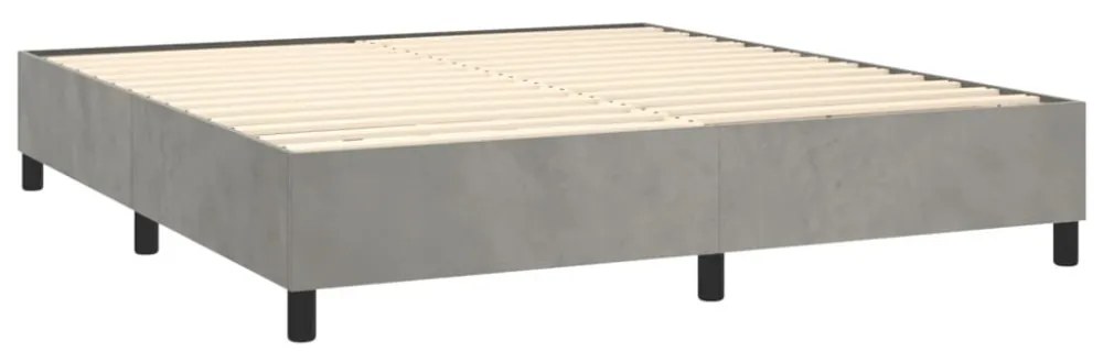 világosszürke bársony rugós és LED-es ágy matraccal 160x200 cm