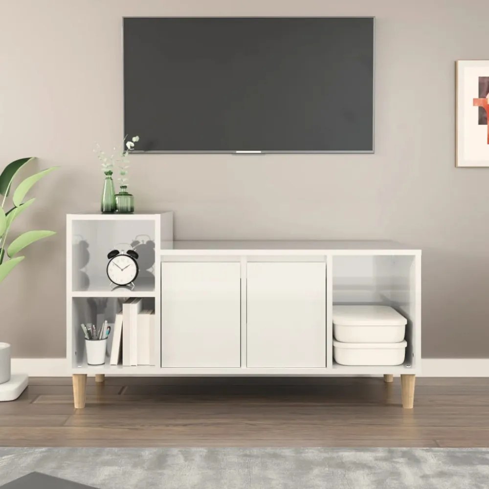 fehér magasfényű szerelt fa TV-szekrény 100x35x55 cm
