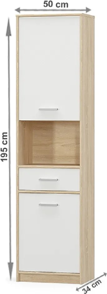 Könyvespolc 2D1S, fehér/tölgy sonoma, TEYO