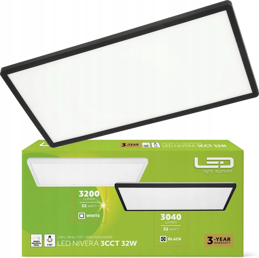 Mennyezeti lámpa Led plafon 32W IP54 3 fényszín Cct 3040lm fekete