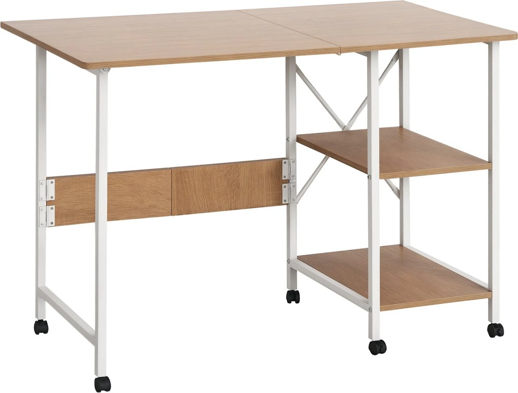 HOMCOM Összecsukható Asztal Oldalsó Asztal Irodai Asztal Mobil Számítógép Asztal Kerekekkel MDF Természetes 107 x 55 x 76 cm | Aosom