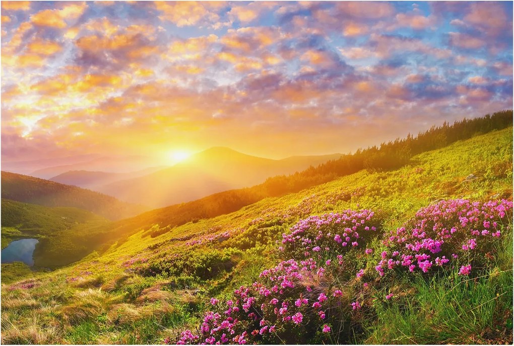 Dekoratív Fotótapéta Hálószobába Hegyi nyugat 104x70 Ragasztó