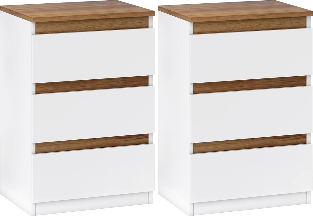 HOMCOM 2 db Éjjeliszekrény Szett Modern Stílus 3 Fiókkal 40x30x59,5 cm Fehér | Aosom