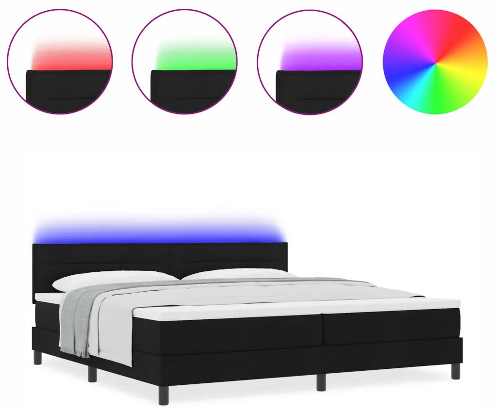 Box Spring Ágy Matraccal & LED fekete 200x200 cm szövet