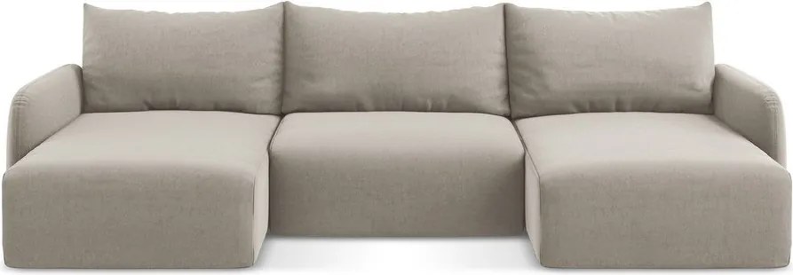 Szürkésbarna bársony kinyitható-tárolóhelyes sarokkanapé (U alakú) Kalena – Makamii