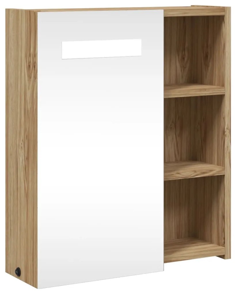 tölgyszínű tükrös fürdőszobaszekrény LED-del 45 x 13 x 52 cm