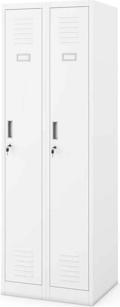 Fém kétrekeszes munkavállalói szekrény fehér: KACPER II, 600 x 1800 x 500 mm