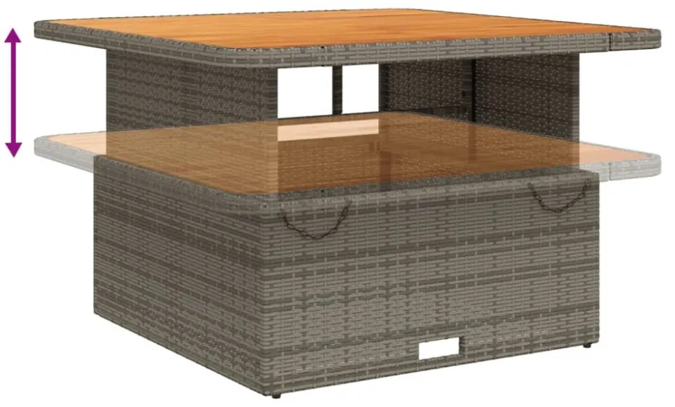 szürke polyrattan és akácfa kerti asztal 110 x 110 x 71 cm