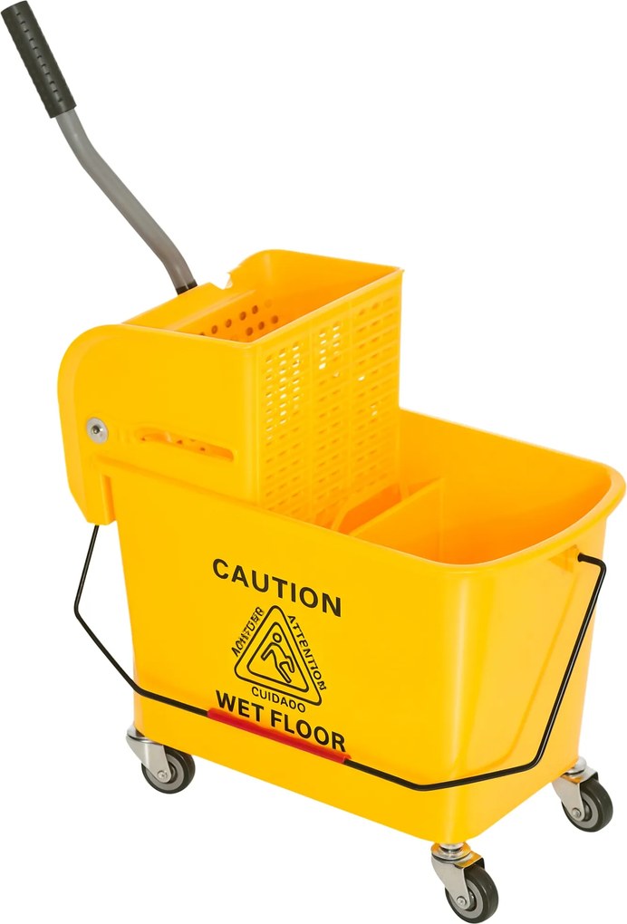 HOMCOM Takarítókocsi Vödörrel és Rázóval, 20 L, Elválasztóval Épület Takarításhoz, Hotel Sárga | Aosom
