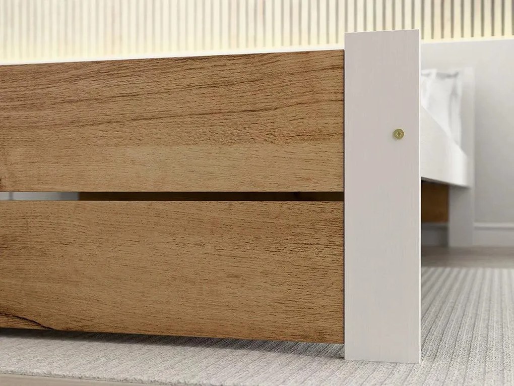 Ágy IKAROS DOUBLE 80 x 200 cm, fehér/artisan tölgy Ágyrács: Ágyrács nélkül, Matrac: Sommera 18 cm matrac