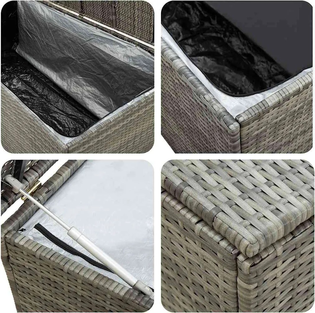 Szürke Polyrattan Kerti Tárolóláda 180 X 90 X 70 Cm