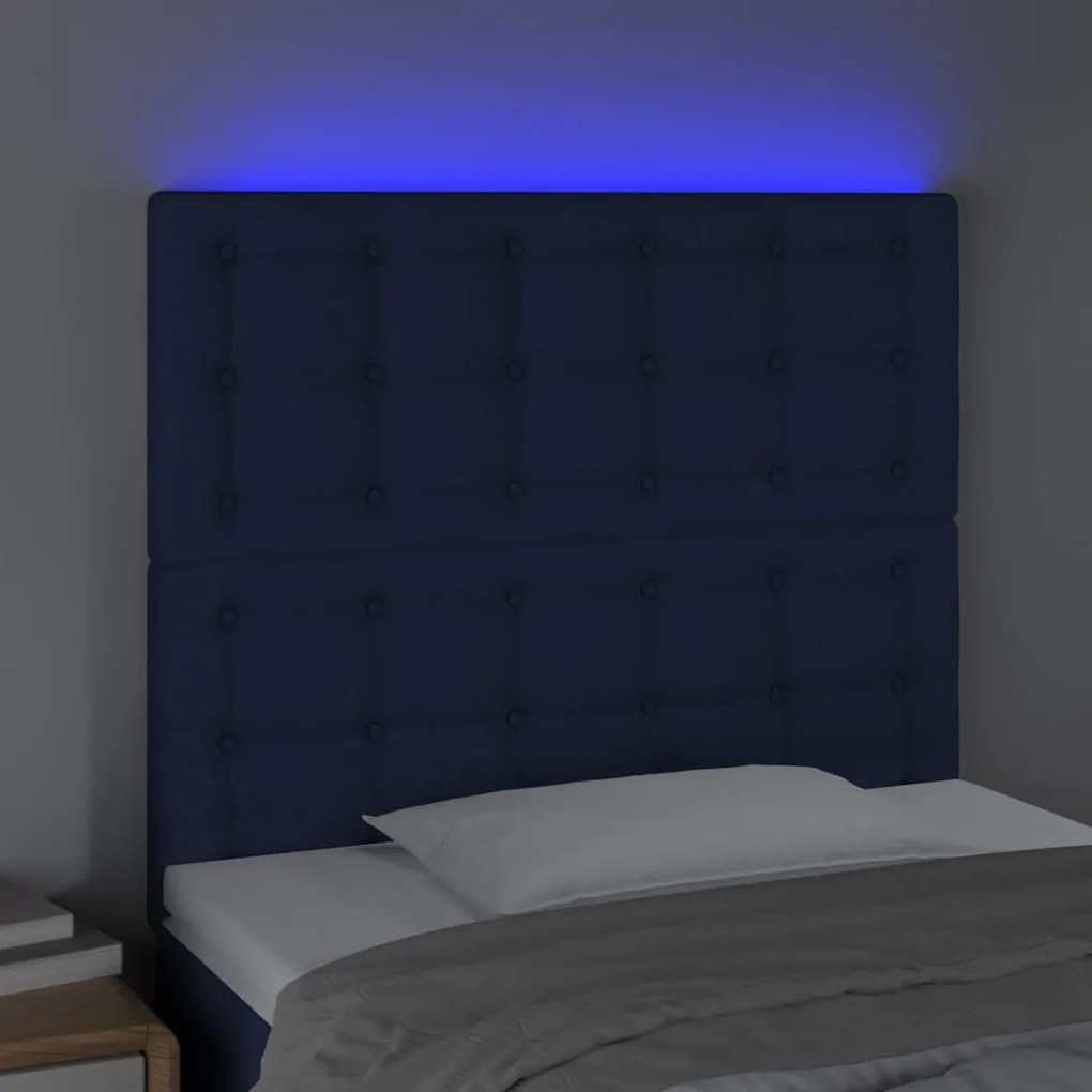 kék szövet LED-es fejtámla 90x5x118/128 cm