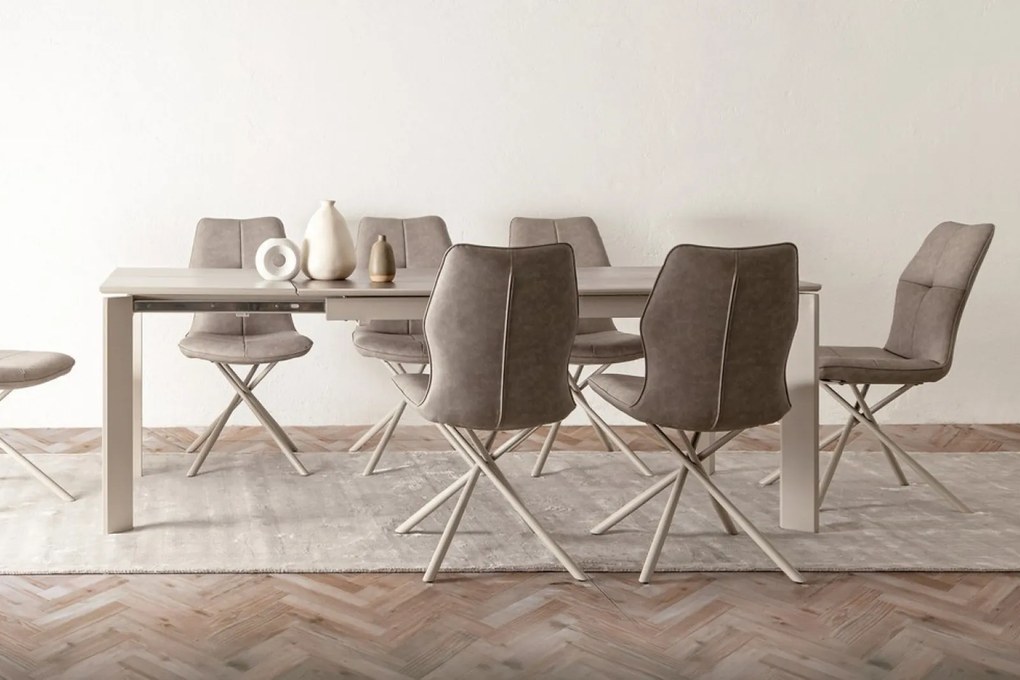 OMINA design bővíthető kerámia étkezőasztal - 140-200/160-220cm - szürke/taupe