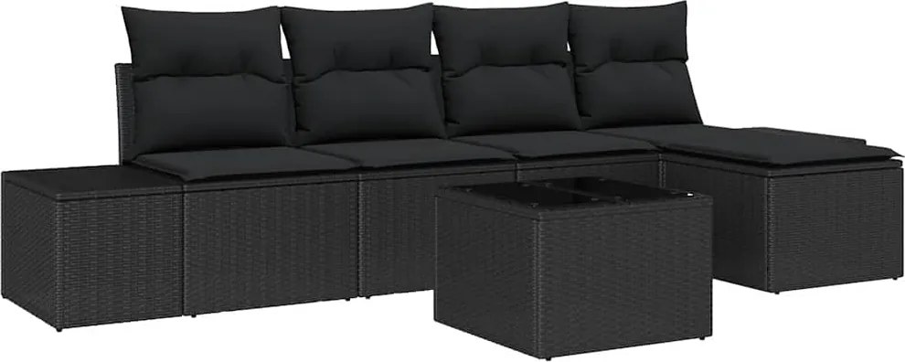vidaXL Kerti Kanapé Szett párnával 6 pcs Fekete polirattan