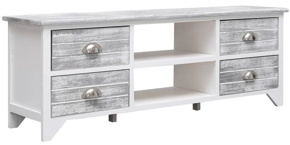 fehér-szürke tömör császárfa TV-szekrény 108 x 30 x 40 cm