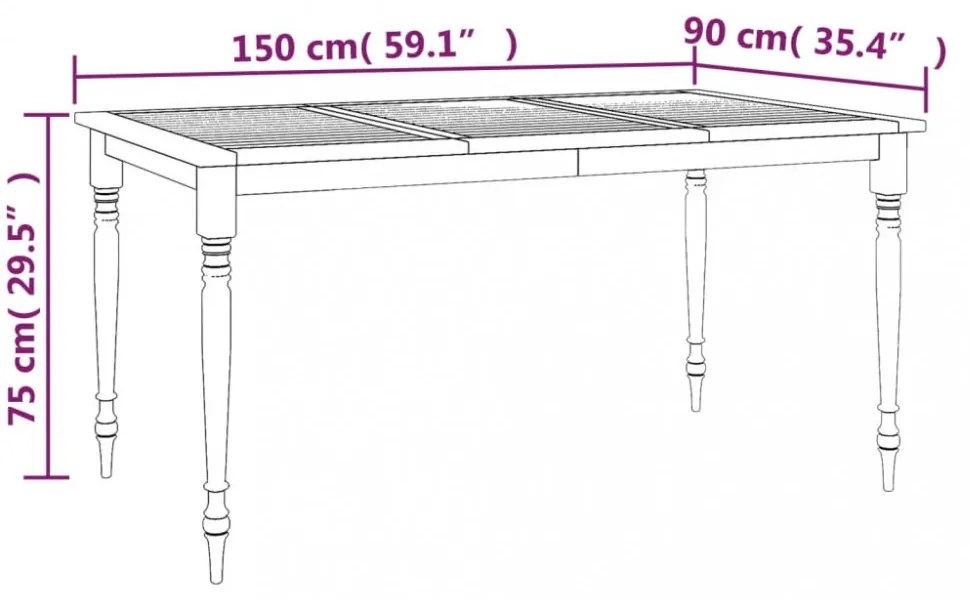 tömör tíkfa Batavia asztal 150 x 90 x 75 cm