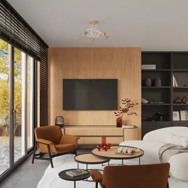 Sollux SL.1475 - Felületre szerelhető csillár EMBER 5xE27/15W/230V fehér/bézs/bükkfa