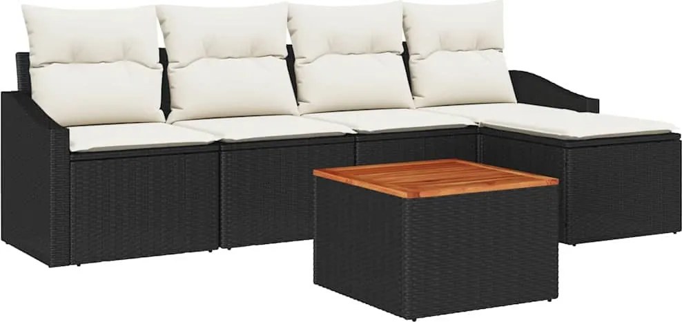 vidaXL Kerti Kanapé Szett párnával 6 pcs Fekete polirattan