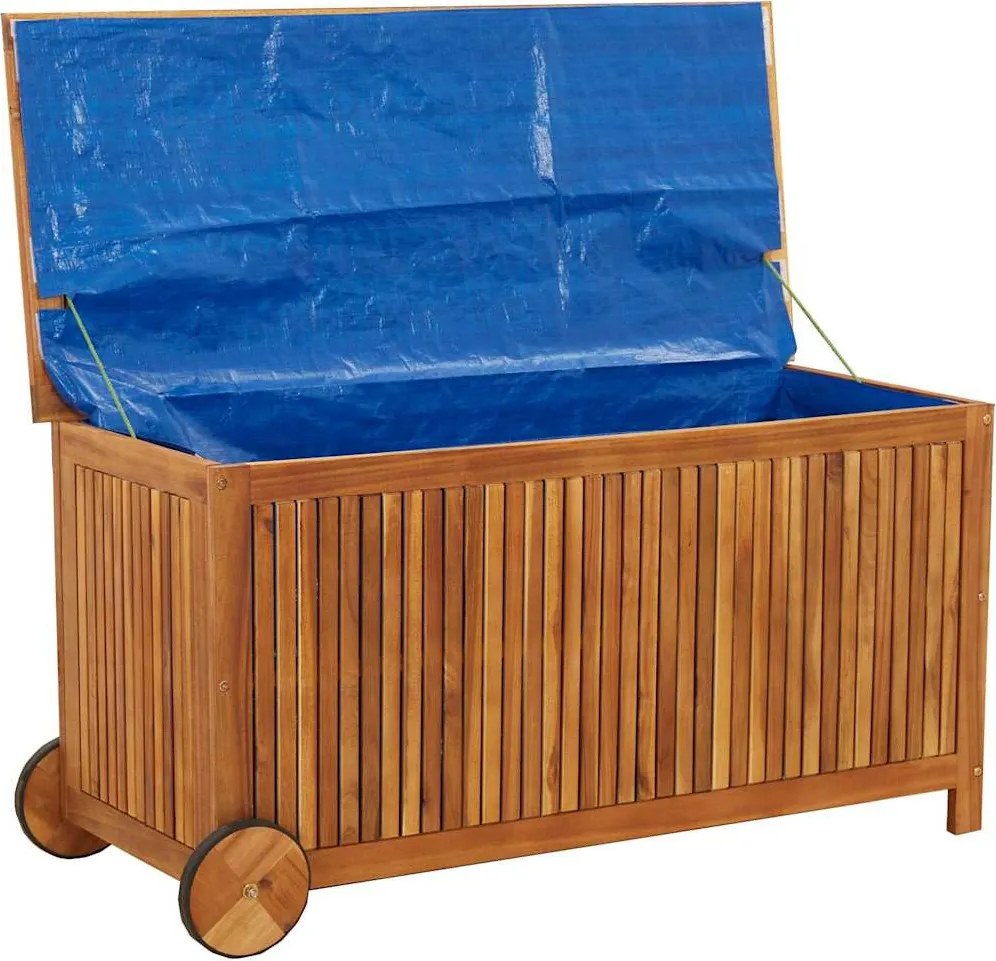 Tömör Akácfa Kerti Tárolóláda Kerekekkel 113 X 50 X 58 Cm