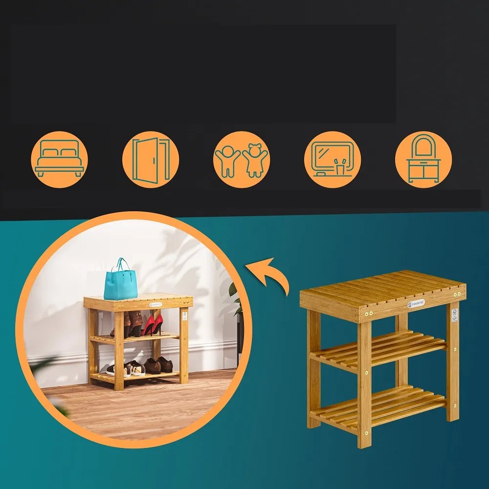 Casaria NINA előszobai pad cipőtartóval, 50x30x46cm, természetes barna