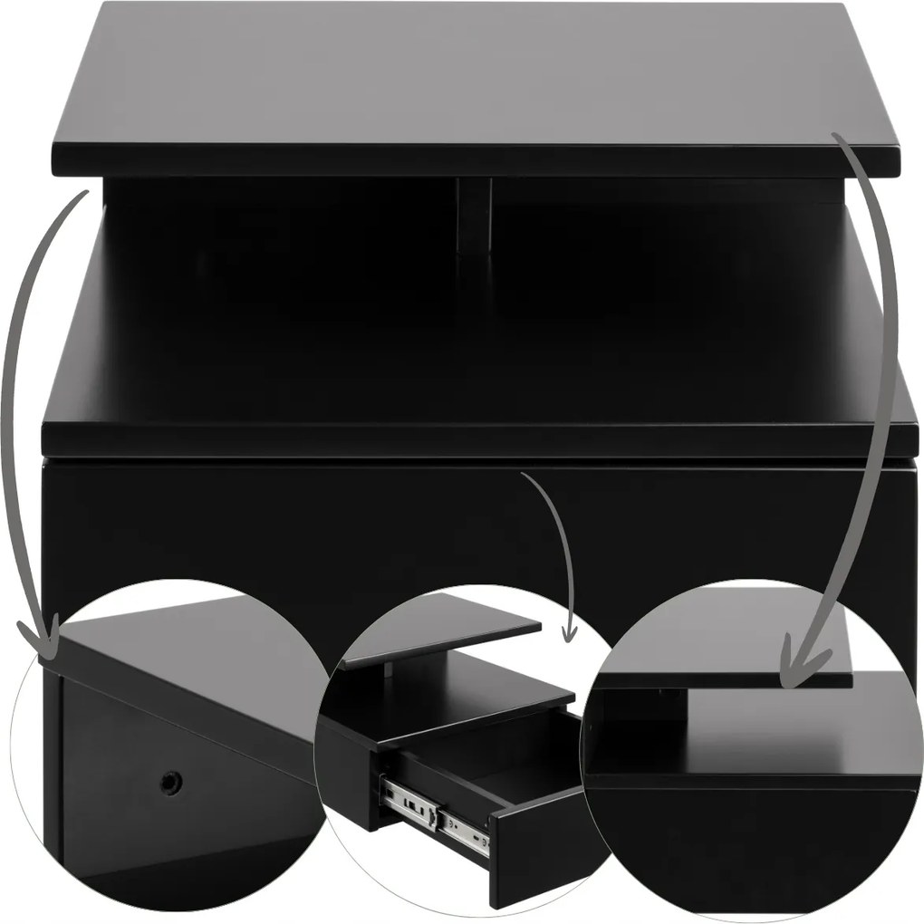 Falra Akasztható Éjjeliszekrény fekete éjjeli asztal hálószobába loft fiók