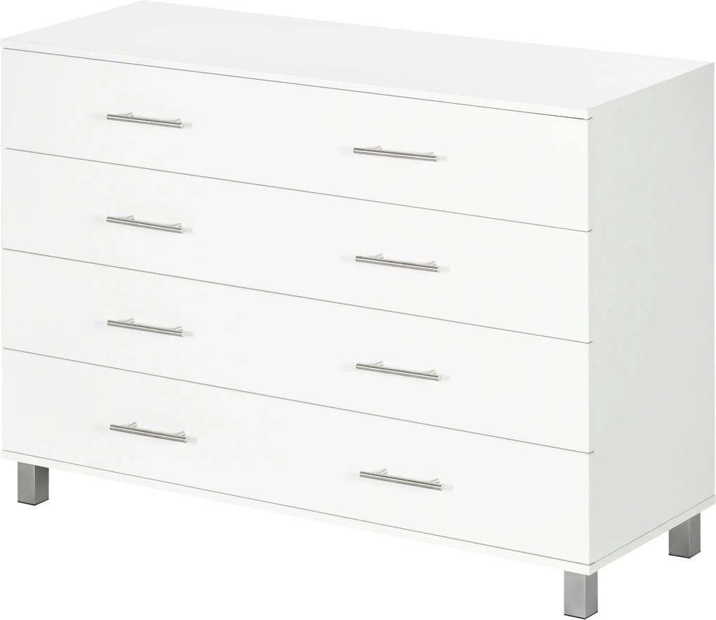 HOMCOM 4-Fiókos Komód Ágyasztal Lábakkal Modern Éjjeliszekrény Nappaliba Irodába Előszobába 112x38.2x81 cm Fehér | Aosom