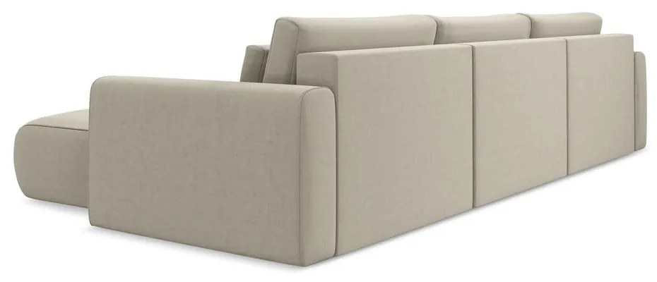 Bézs bársony kinyitható-tárolóhelyes (U alakú) sarokkanapé Kapua – Makamii