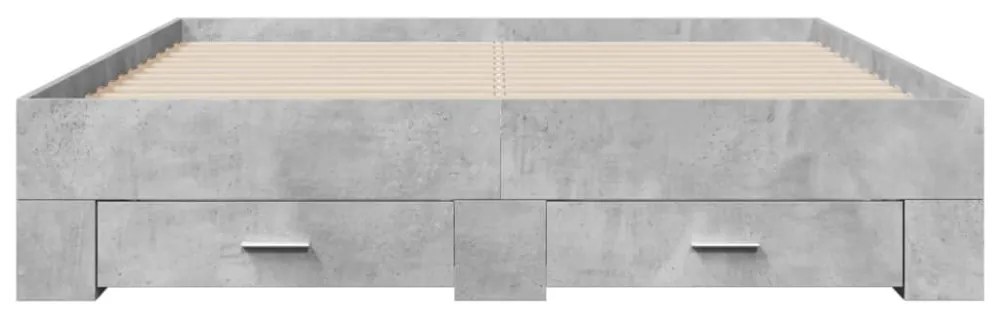 betonszürke szerelt fa ágykeret fiókokkal 150 x 200 cm